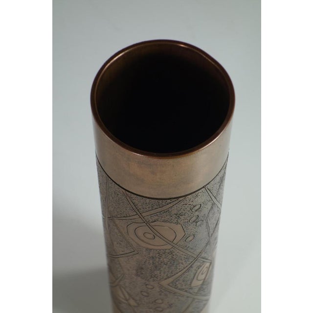 Metal Vintage Brutalist Bronze Cylindric Vase, 1960s For Sale - Image 7 of 9