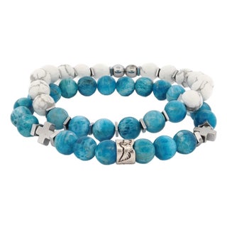 Freedom Spirit Blue Apatite & Howlite Bracelet Set For Sale