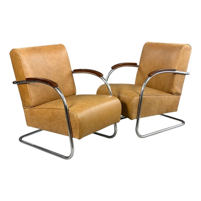 Bauhaus Chrome and Leather Armchairs from Mücke-Melder, 1930s, Set of 2 For Sale