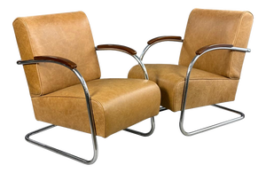 Bauhaus Chrome and Leather Armchairs from Mücke-Melder, 1930s, Set of 2