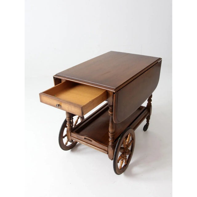 French Country Mid Century Kling Colonial Drop Leaf Tea or Bar Cart For Sale - Image 3 of 13