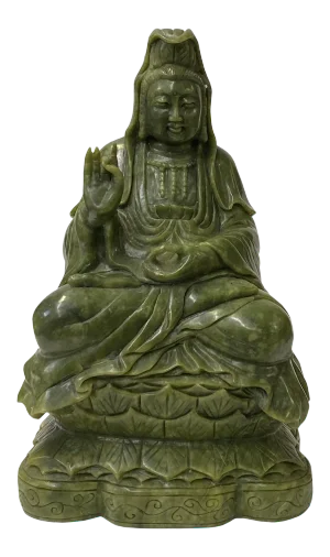 Oriental Green Stone Carved Guan Yin Tara Bodhisattva Avalokitesvara Statue