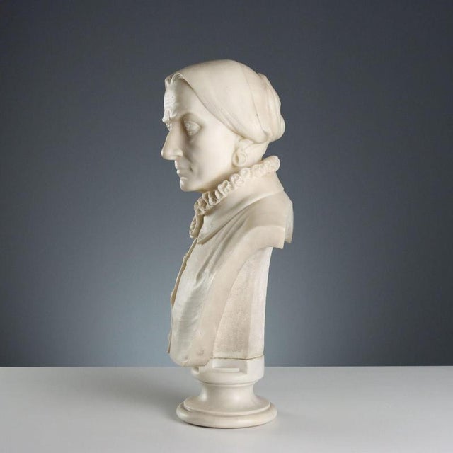 Stone Bust of a Noble Lady, White Marble For Sale - Image 7 of 11