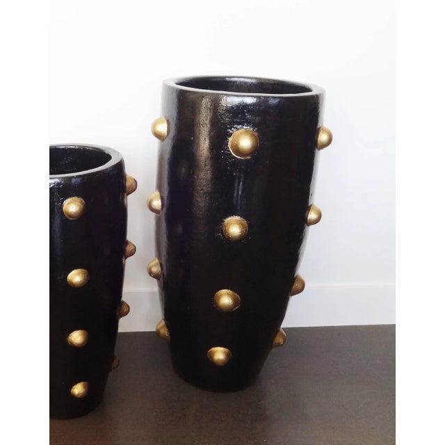 Pair of Black and Gold Sculpture Planters For Sale In Dallas - Image 6 of 8
