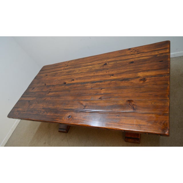 Ralph Lauren Distressed Pine Farmhouse Trestle Dining Table For Sale - Image 9 of 11