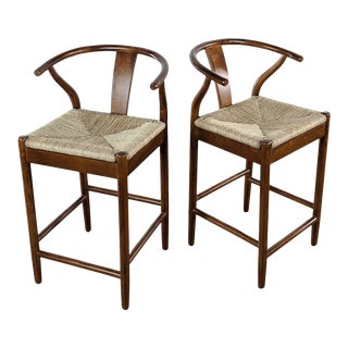 Scandinavian Design Style Wooden Counter Stools - a Pair For Sale