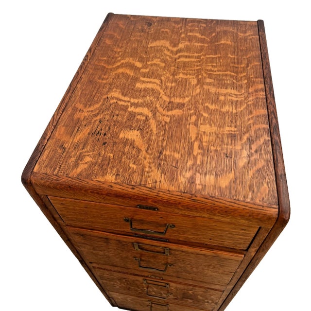 Arts & Crafts Antique Tiger Oak Filing Cabinet Library Bureau Solemakers Four Drawers 3 Legal Size For Sale - Image 3 of 11