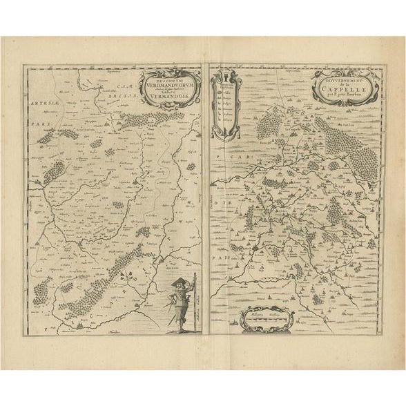 Antique Map of Vermandois and Cappelle attributed to Janssonius, 1650 For Sale