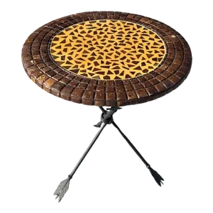 1970s Vintage Iron Metal Mosaic Circle Arrow Accent Table