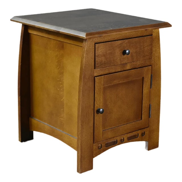 Mission Quarter Sawn White Oak 1 Drawer 1 Door Inlay End Table - Model A23 - Michael's Cherry For Sale