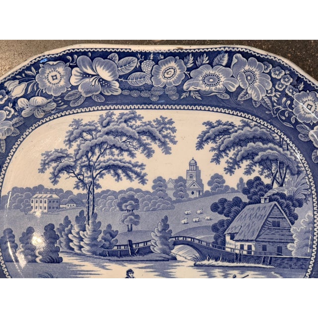 19th Century 19th Century Blue Transferware Platter, “Boatman” Pattern For Sale - Image 5 of 8