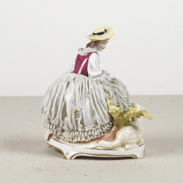 Lady with Lamb Statuette from Capodimonte For Sale - Image 4 of 9