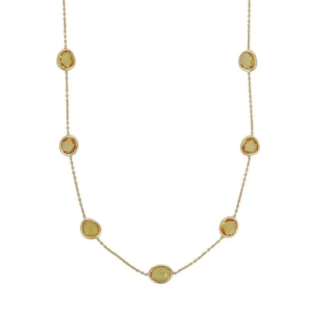 Modern 8.25ct Yellow Sapphire 18k Gold Link Station Chain Necklace For Sale