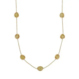 Modern 8.25ct Yellow Sapphire 18k Gold Link Station Chain Necklace