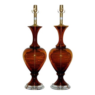 Vintage Swedish Glass Lamps Brown For Sale