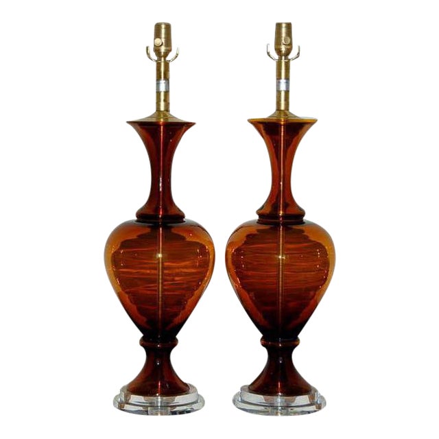 Vintage Swedish Glass Lamps Brown For Sale