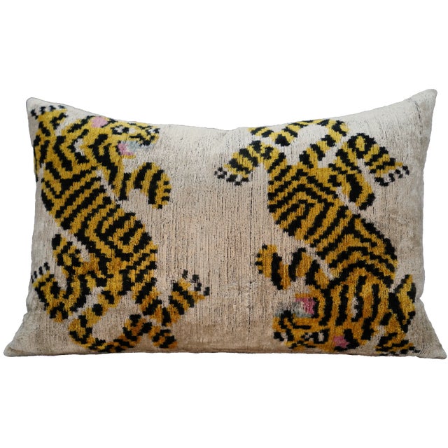 2020s Contemporary Tiger Print Velvet Throw Pillow + Down Insert For Sale - Image 5 of 12