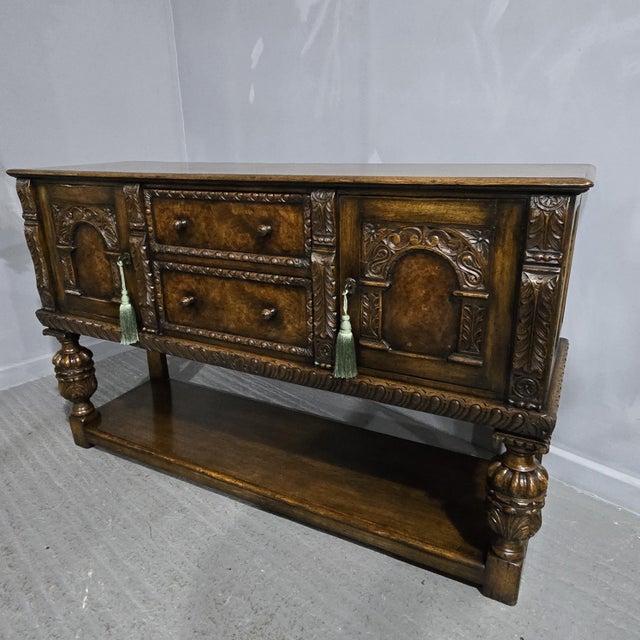 Vintage Elizabethan Sideboard in Oak and Burr Walnut, 1920 For Sale - Image 11 of 18