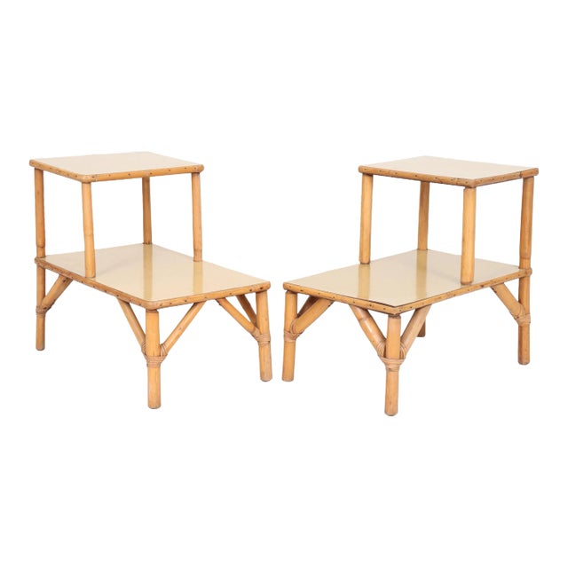 Bamboo Two Tier Side Tables a Pair Chairish