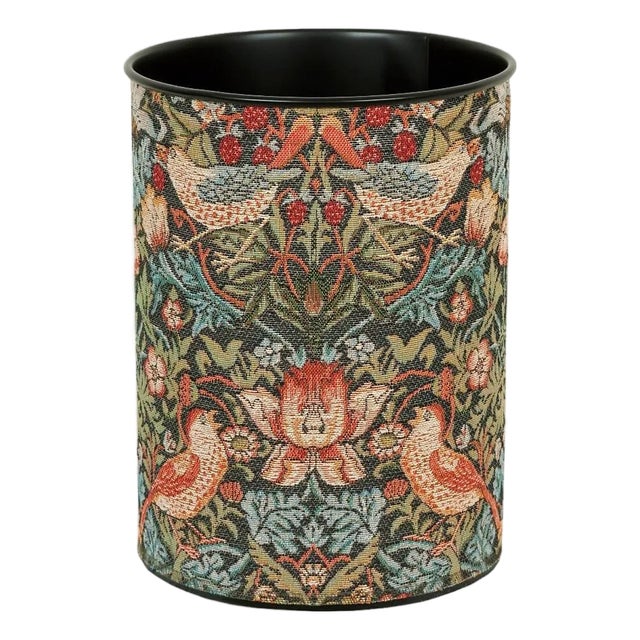 Strawberry Thief - Charcoal Tapestry Waste Bin For Sale