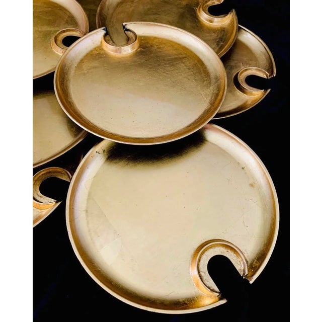 Mid 20th Century Vintage Hollywood Regency Cocktail Plates With Glass Cup Rest Holder, Gold Leaf Lacquer- Set of 12 Pieces For Sale - Image 5 of 10