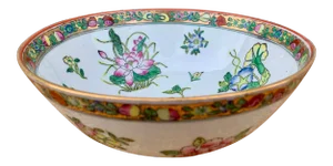 Asian Famille Rose Floral Painted Porcelain Bowl With Gilt Accents