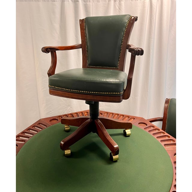 Vintage 1970s Mikhail Darafeev Pedestal Dining/Poker Table With Six Leather Swivel Chairs For Sale - Image 17 of 18