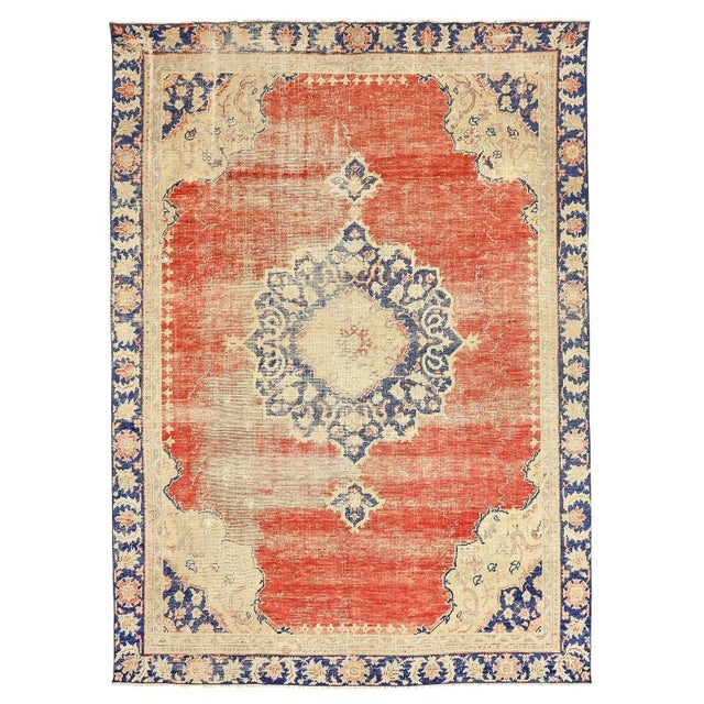 Textile Mid 20th Century Distressed Large Vintage Oushak Rug For Sale - Image 7 of 7