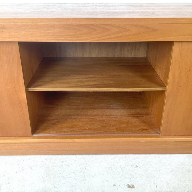 Vintage Scandinavian Modern Teak Credenza Media Cabinet With Sliding Doors For Sale - Image 14 of 17
