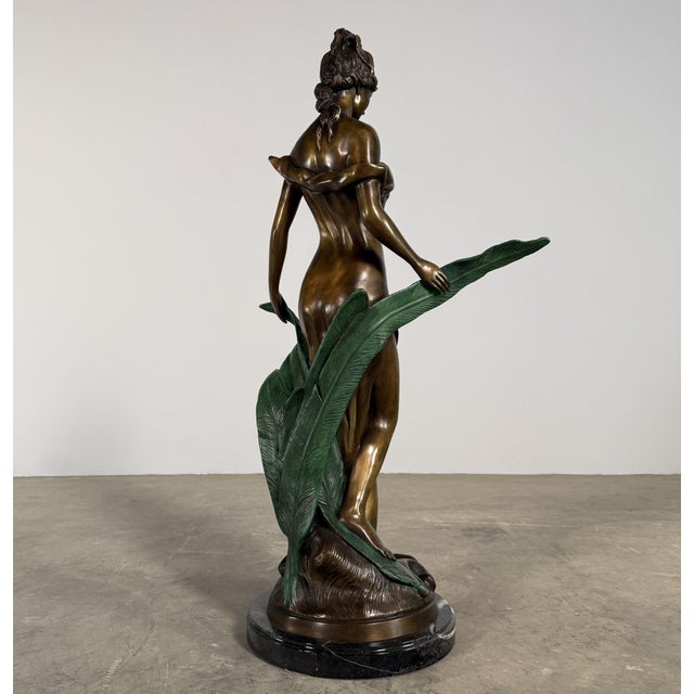 Late 20th Century Bronze “Diana With Leaves” Sculpture, 35” H – Classical Female Figure on Marble Base For Sale In Dallas - Image 6 of 11