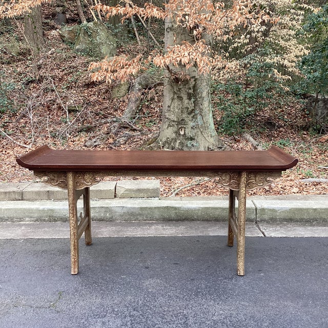 Chinoiserie 1980s Marge Carson Hollywood Regency Style Console Alter Style Table For Sale - Image 3 of 11