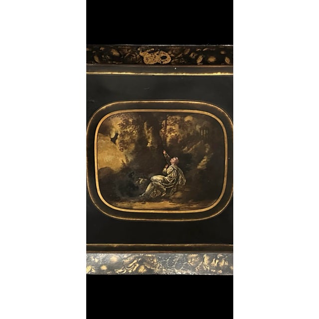 Traditional Antique Early 19th C Regency Black Lacquer Tole Tray W Unusual Roman Scene For Sale - Image 3 of 5