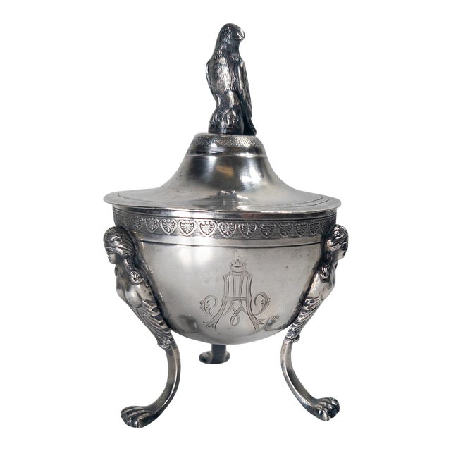 19th Century German Hanau 900 Silver Bowl With Figures and Eagle Finial For Sale