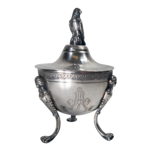 19th Century German Hanau 900 Silver Bowl With Figures and Eagle Finial