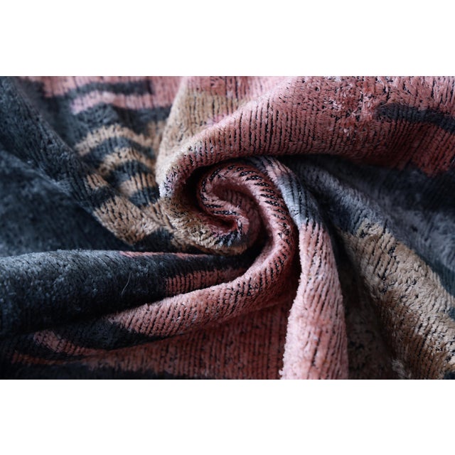 Mid-Century Modern The Designer's Choice: Slate Blue & Dusty Rose Ikat Velvet Pillow 20x20 In For Sale - Image 3 of 8