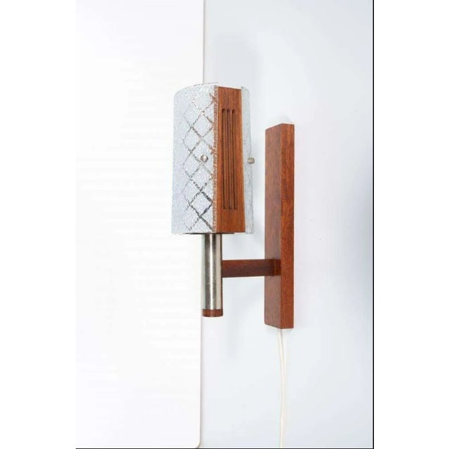 Vintage Bohemian Wall Lamp in Milk Glass and Teak Wood For Sale - Image 10 of 12