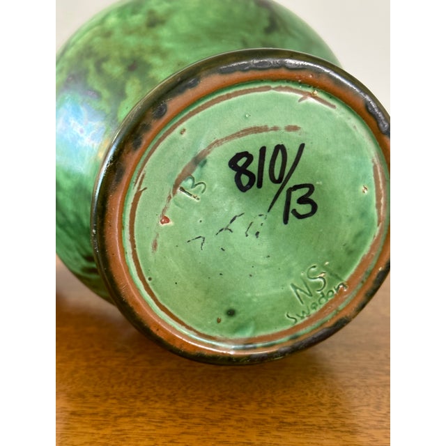 1960s Erik Mornils Handled Pitcher Vase for Nittsjö Keramik, Sweden, Malachite Glaze For Sale - Image 9 of 9