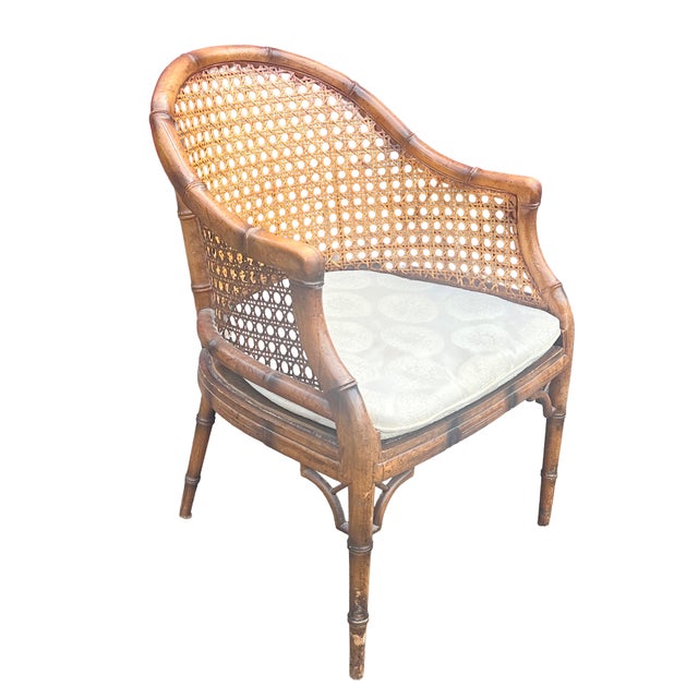 Vintage Faux burnt Bamboo Accent Side Chair With Rattan Cane Back Beautiful Single chair in good quality, solid. Cushion...