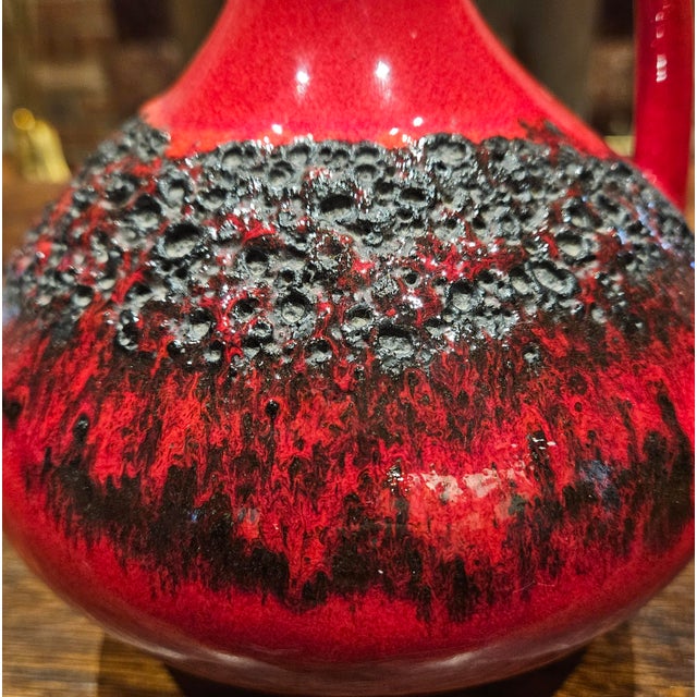 MCM Keramik Red Fat Lava Vase With Handle For Sale - Image 11 of 11