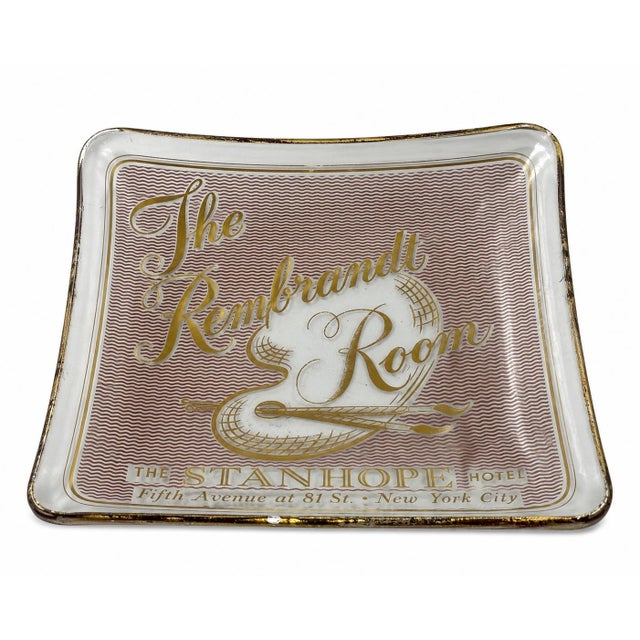 Vintage the Rembrandt Room the Stanhope Hotel Nyc Glass Ashtray New York City For Sale - Image 10 of 11