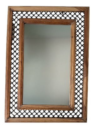 Woven Lattice Work Mirror with Reeded Wooden Frame, 1980s