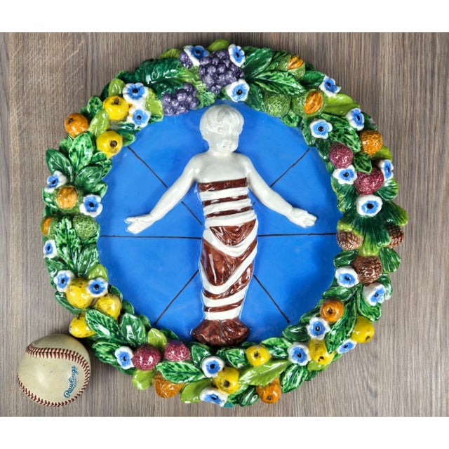 15" Della Robbia Style Infant Jesus Italian Majolica Wall Plaque For Sale - Image 4 of 17