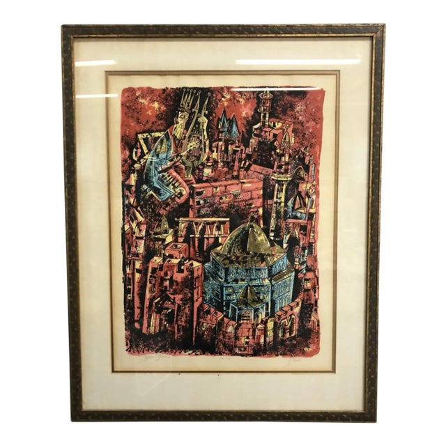 Abstract Modern Modern Lithograph Yosef Stern Signed Print 1960 For Sale