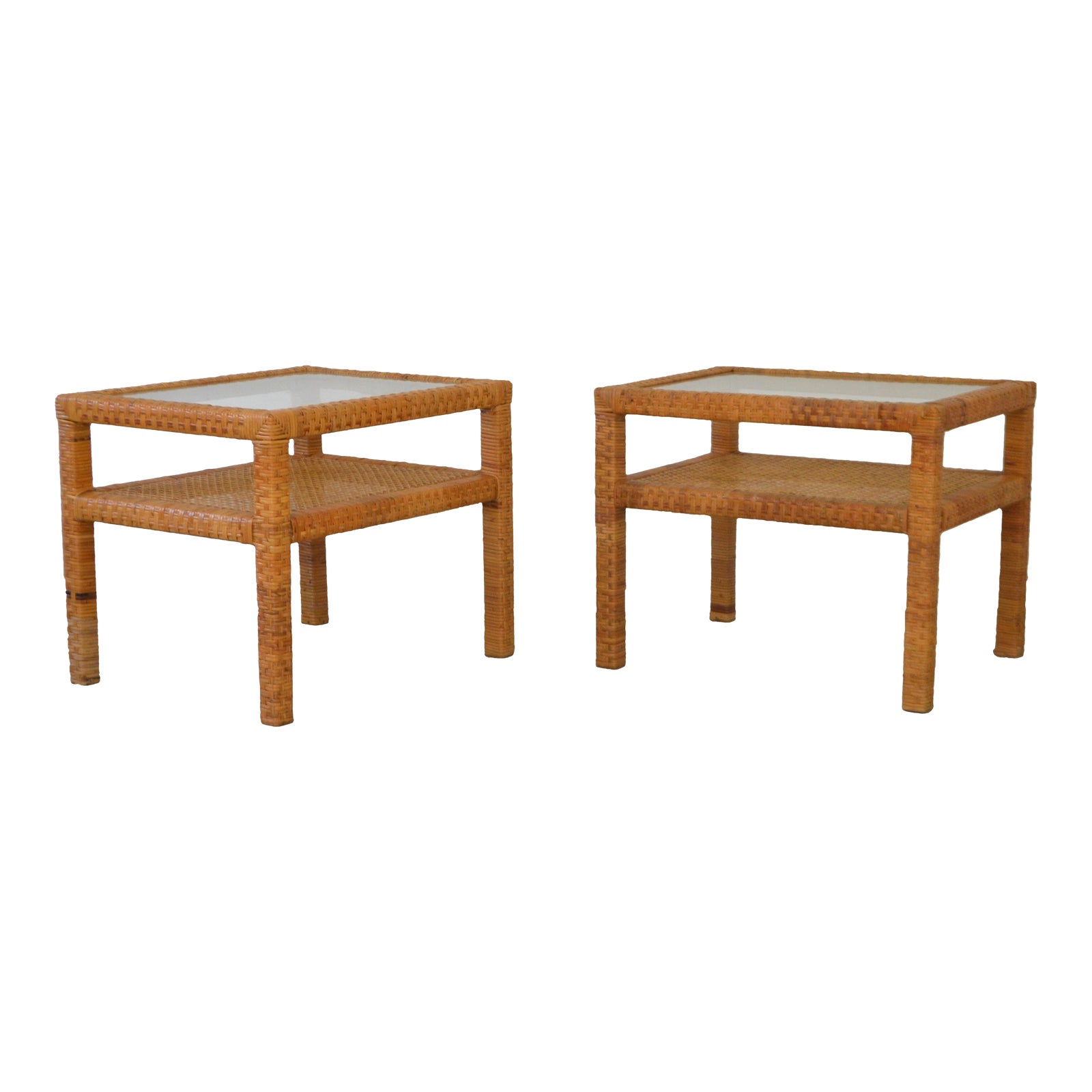1960s MidCentury Woven Rattan Side Tables a Pair Chairish