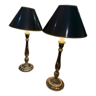 Pair of Chinoiserie Candlestick Lamps For Sale