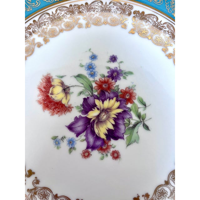 Ceramic Vintage 1930s Rosenthal Germany Turquoise & Gold Encrusted Porcelain Dinner Plate For Sale - Image 7 of 7