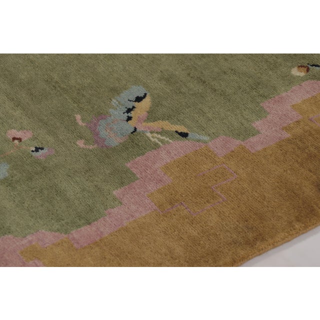 Art Deco Rug & Kilim’s Chinese Art Deco Inspired Rug, Green With Cherry Blossom Florals For Sale - Image 3 of 7