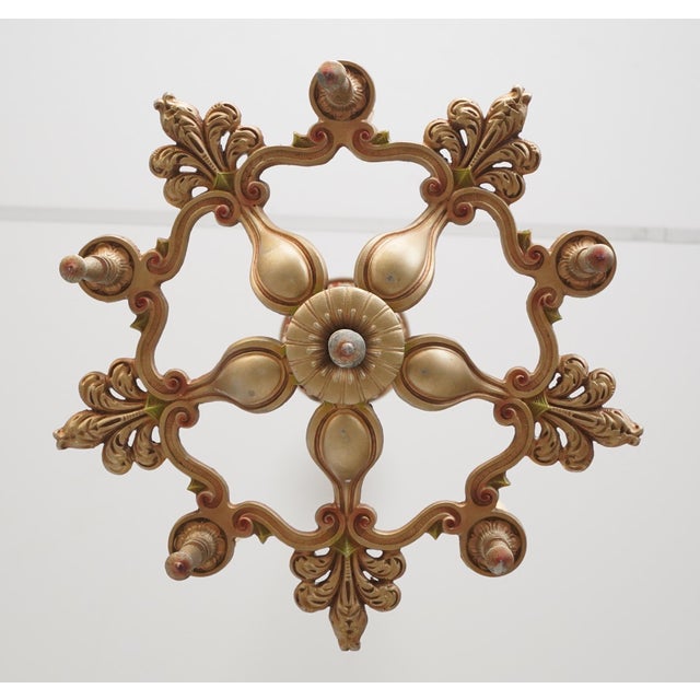 Metal Mid 20th Century Rewired Ornate Pot Metal & Brass 5 Arm Chandelier For Sale - Image 7 of 13