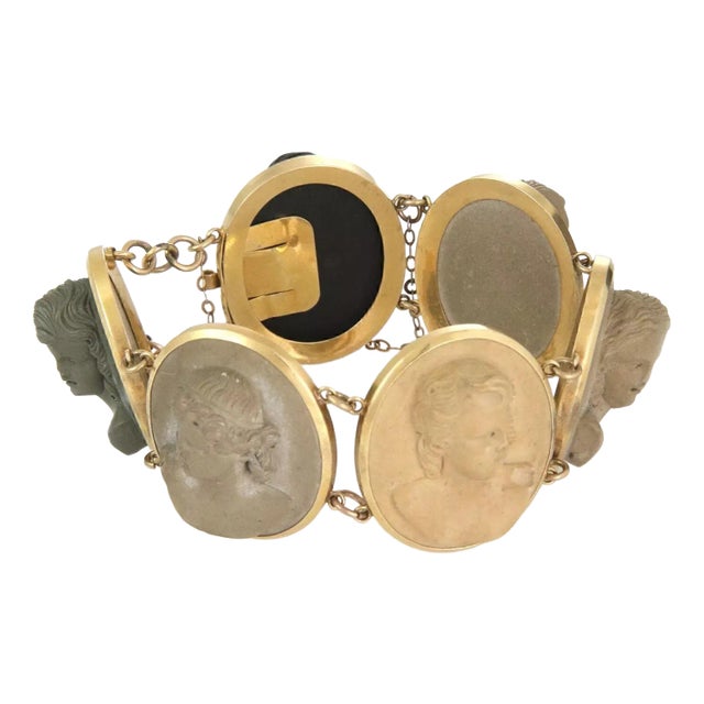 Volcanic Lava 18k Yellow Gold Rock Women Cameo Bracelet For Sale