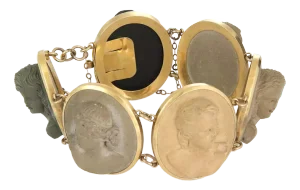 Volcanic Lava 18k Yellow Gold Rock Women Cameo Bracelet